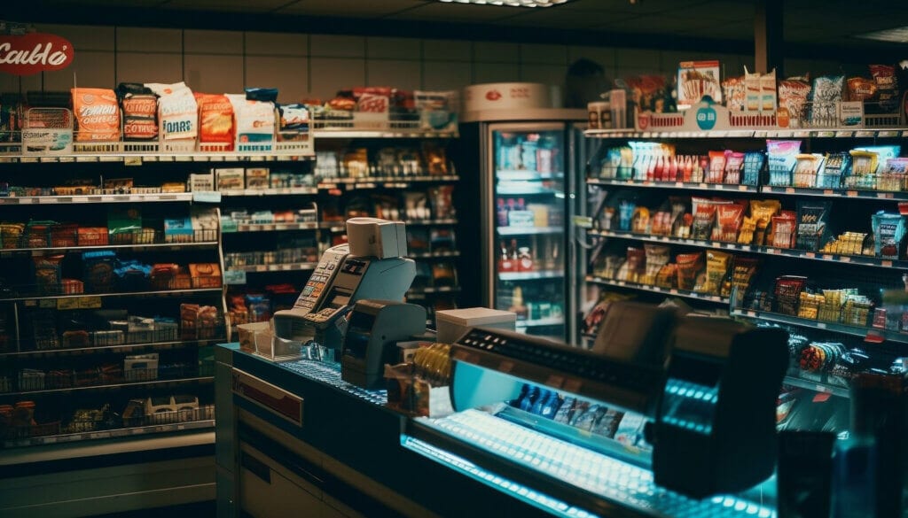 variety merchandise supermarket store shelves generated by ai