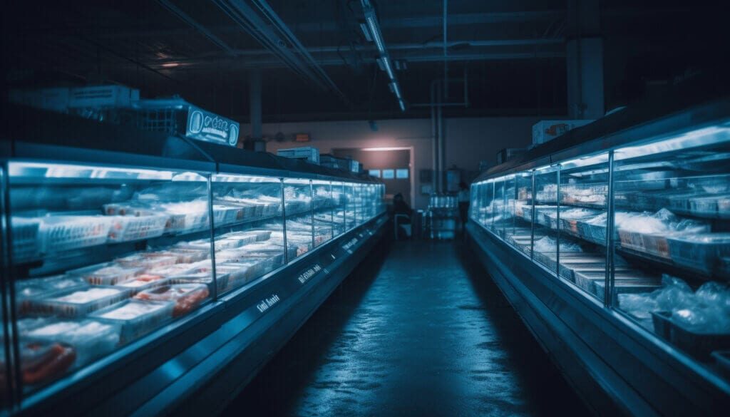 Refrigerated aisles in a supermarket managed for sustainable energy use