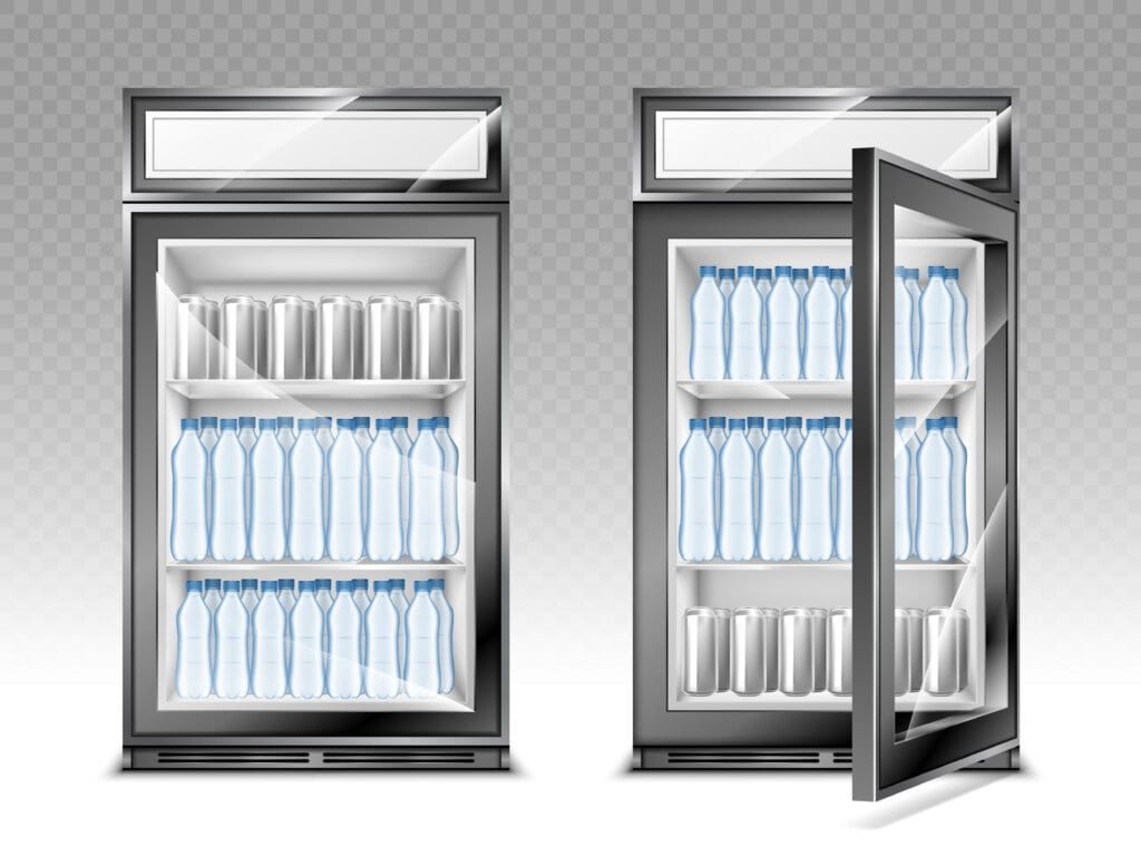 Refrigerated cabinets used to store temperature-sensitive cosmetic products